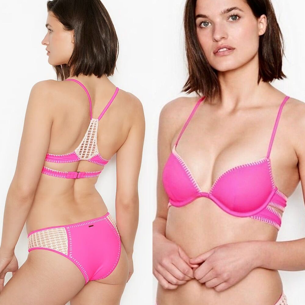 VICTORIA’S SECRET CROCHET HOT PINK RACERBACK BIKINI SET